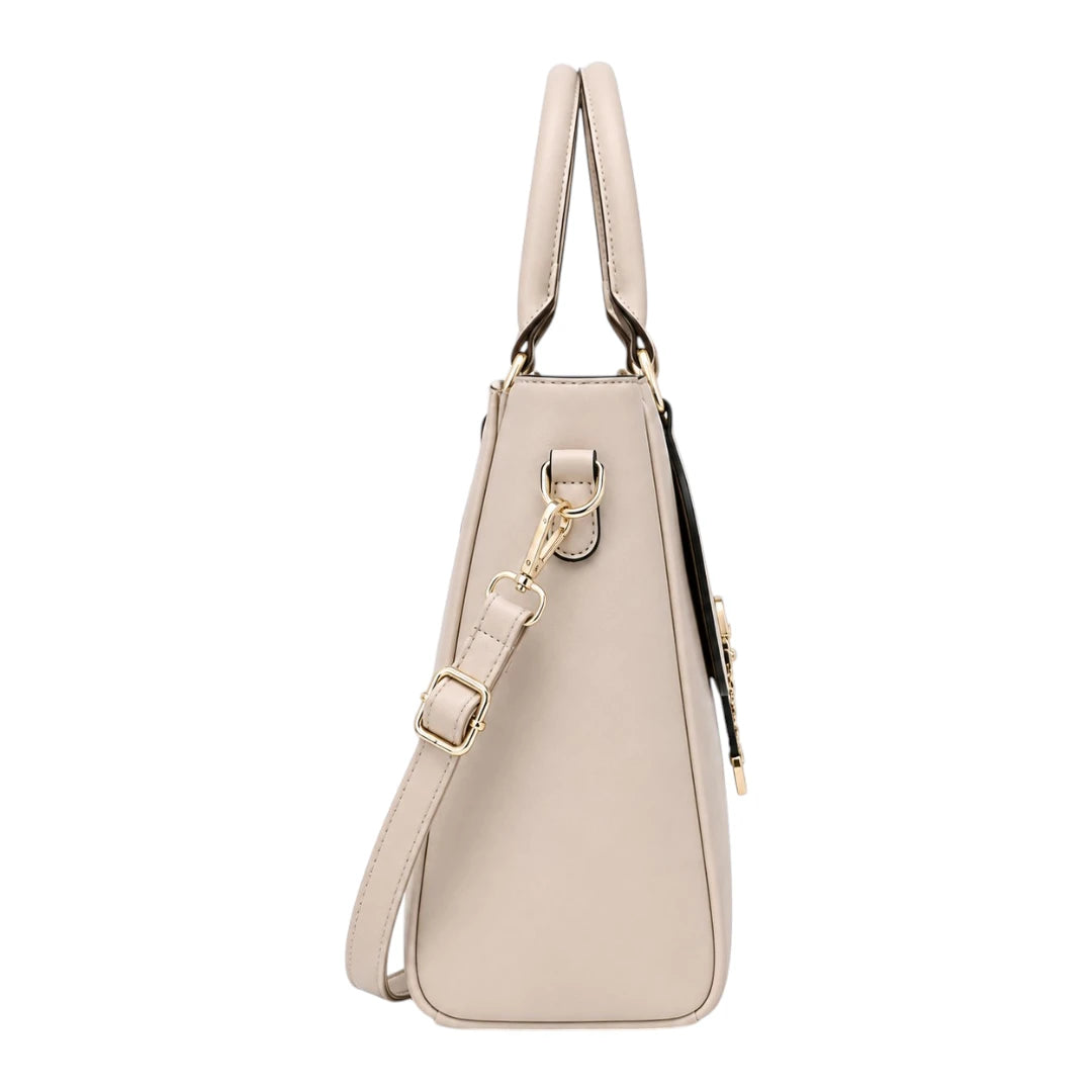Bagvera Elegant Cream Leather Handbag  Premium Structured Shoulder Bag
