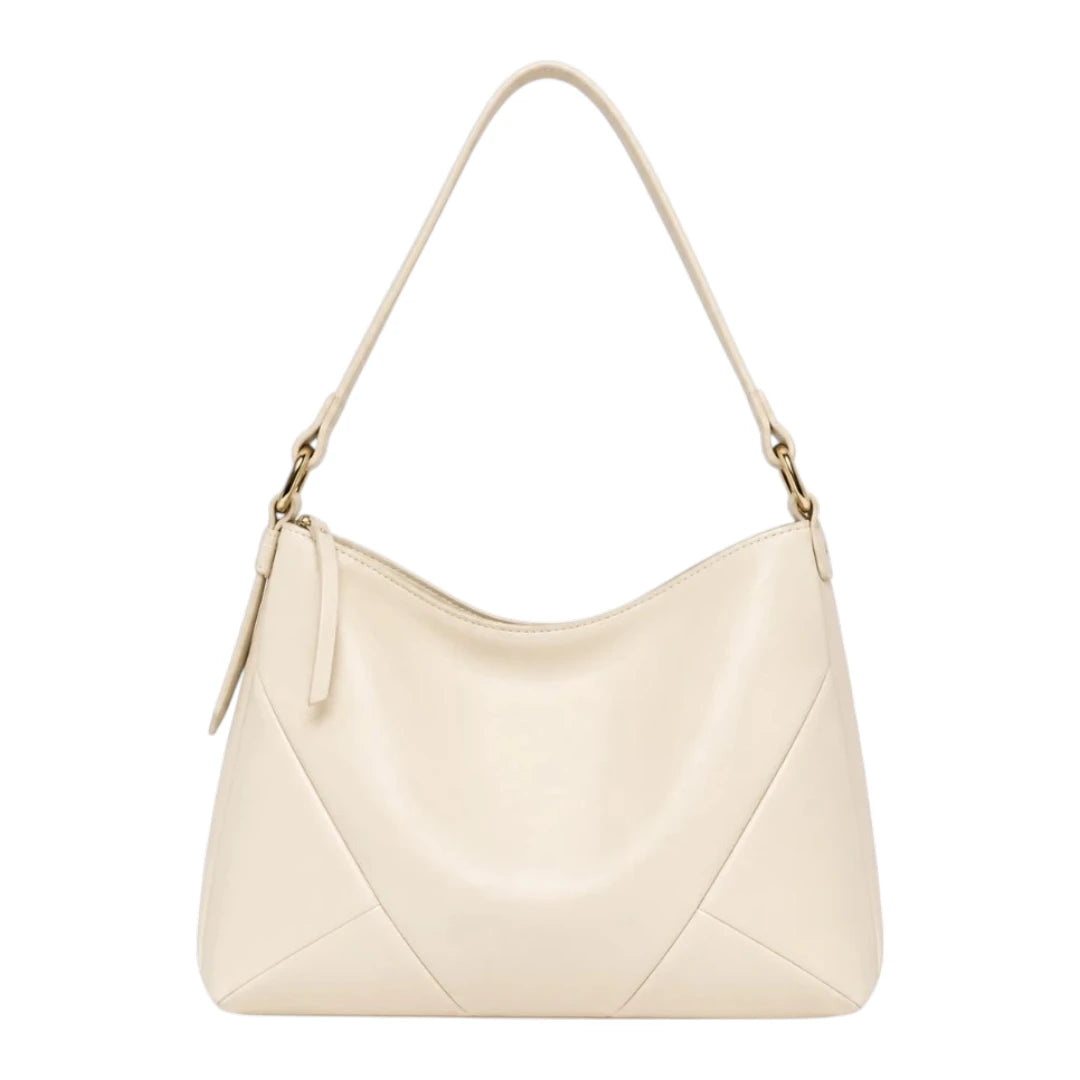 Bagvera Elegant Cream Leather Shoulder Handbag  Minimalist Luxury Design
