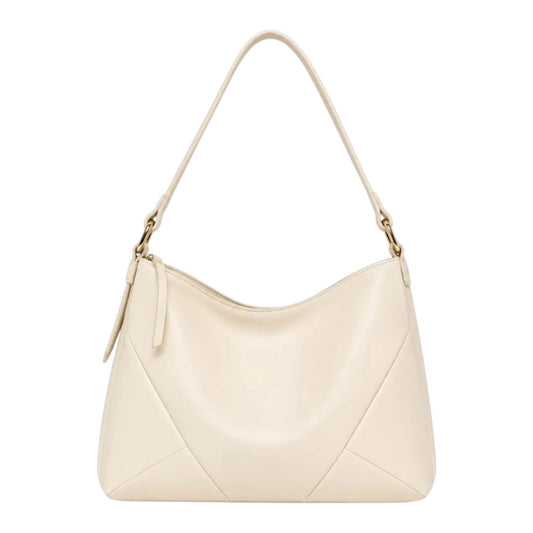 Bagvera Elegant Cream Leather Shoulder Handbag  Minimalist Luxury Design