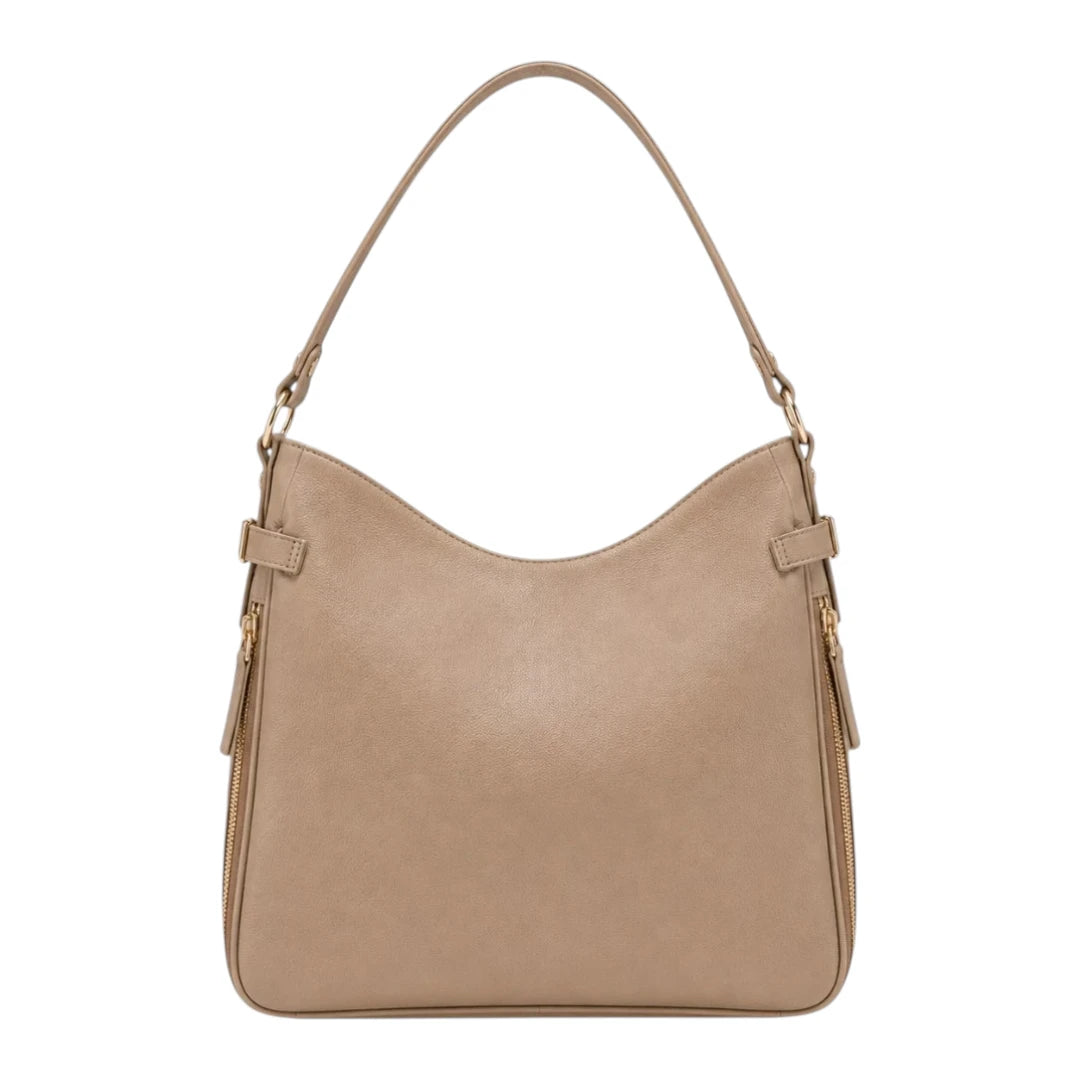 Bagvera Premium Taupe Leather Shoulder Handbag Elegant Minimalist Everyday Bag