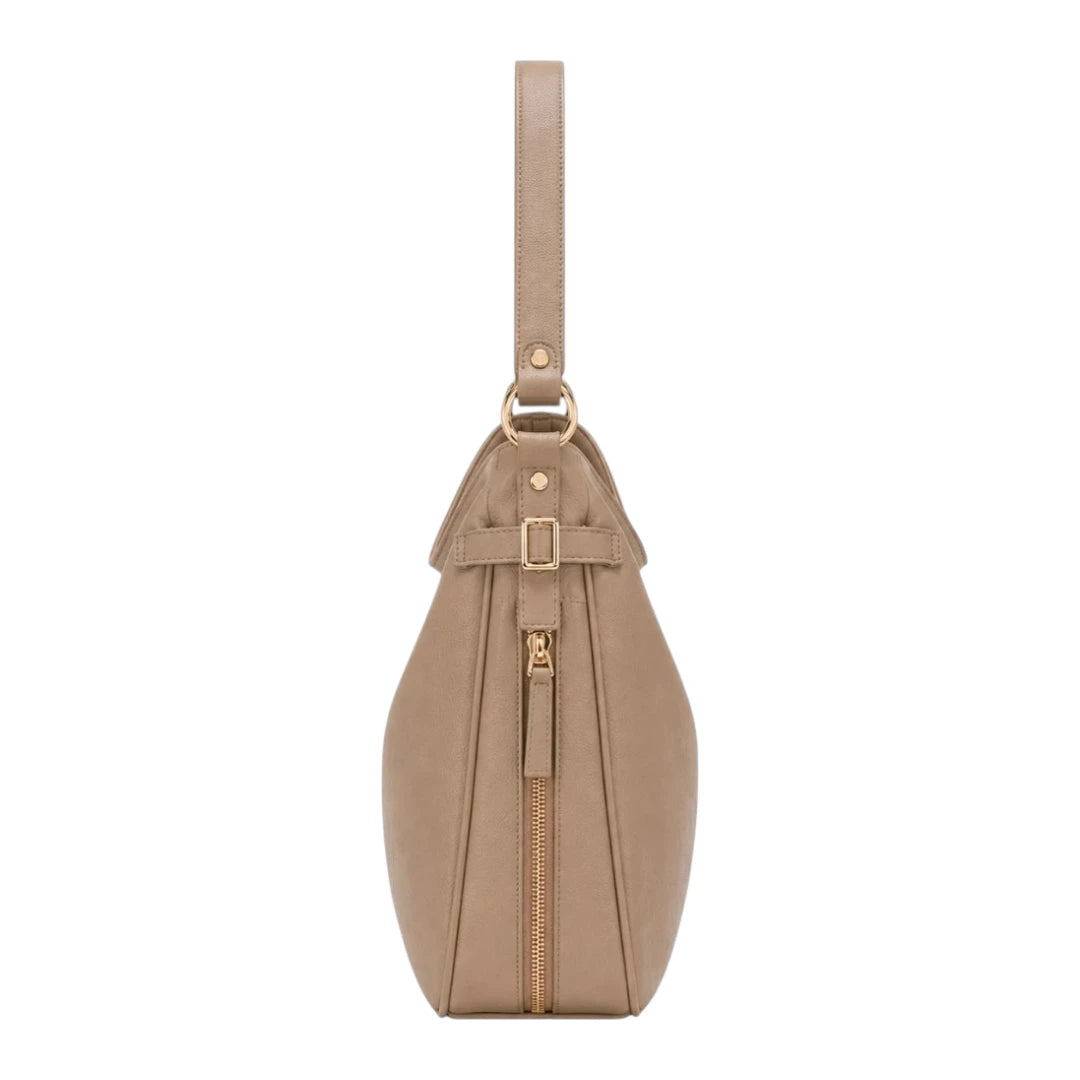 Bagvera Premium Taupe Leather Shoulder Handbag Elegant Minimalist Everyday Bag